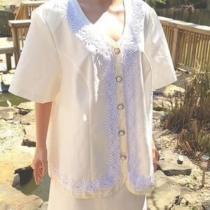 Whirlaway flocks Cream embroidered blazer skirt set